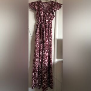 Burgundy Flutter Sleeve Wide Leg Jumpsuit
